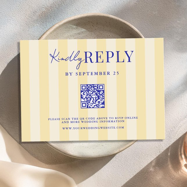 Elegant Modern Blue Yellow Striped Wedding RSVP Card (Creator Uploaded)