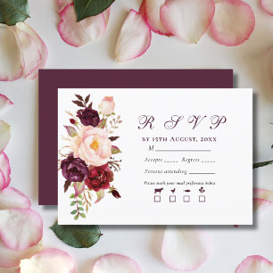 Elegant Modern Blush & Burgundy Bouquet Wedding RSVP Card