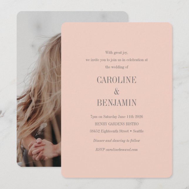Elegant Modern Blush Grey Photo Wedding Invitation (Front/Back)