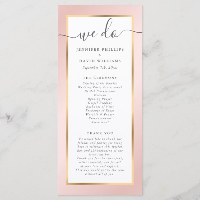 Elegant Modern Blush Pink and Gold Wedding Program (Front)