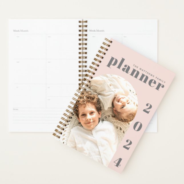 Elegant Modern Blush Pink Custom Photo Calendar Planner (Display)