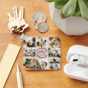 Elegant Modern Blush Pink Family Photo Collage Keychain