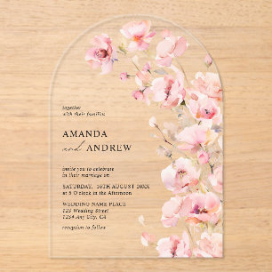 Elegant Modern Blush Pink Floral Photo Wedding Acrylic Invitations