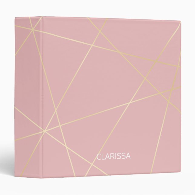 Elegant modern blush pink gold geometric pattern binder (Front/Spine)