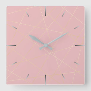 Elegant modern blush pink gold geometric pattern square wall clock