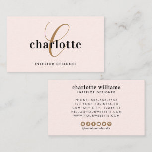 Elegant Modern Blush Pink Gold Monogram  Business Card