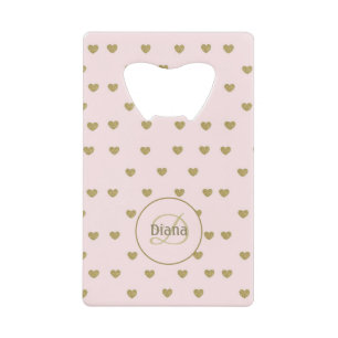 Elegant Modern Blush Pink Initials Monogram Credit Card Bottle Opener