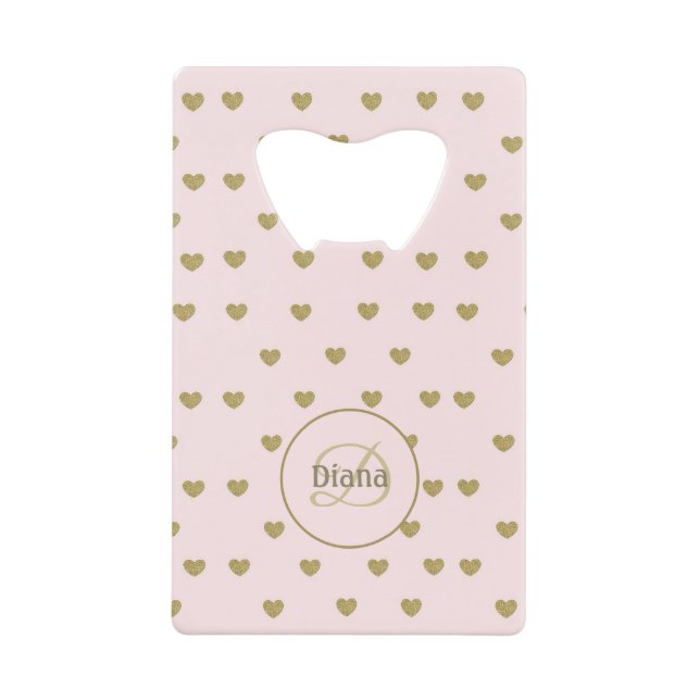 Elegant Modern Blush Pink Initials Monogram Credit Card Bottle Opener (Front)
