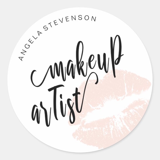Elegant modern blush pink lips makeup artist classic round sticker (Front)