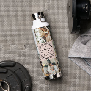 Elegant Modern Blush Pink Monogram & Photo Collage Water Bottle