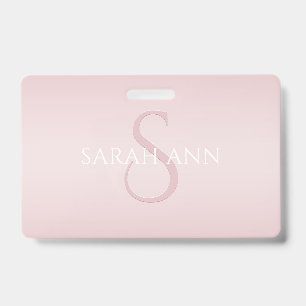 Elegant Modern Blush Pink Ombre Name & Monogram Badge