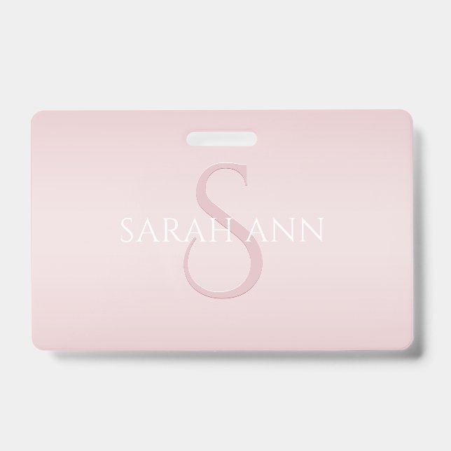 Elegant Modern Blush Pink Ombre Name & Monogram Badge (Front)
