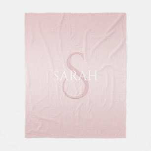 Elegant Modern Blush Pink Ombre Name & Monogram Fleece Blanket