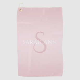 Elegant Modern Blush Pink Ombre Name & Monogram Golf Towel