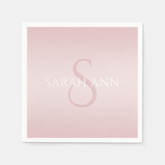 Elegant Modern Blush Pink Ombre Name & Monogram Napkin (Front)