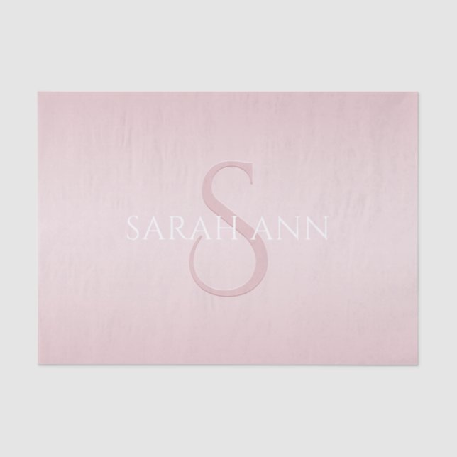 Elegant Modern Blush Pink Ombre Name & Monogram Tissue Paper (Front)