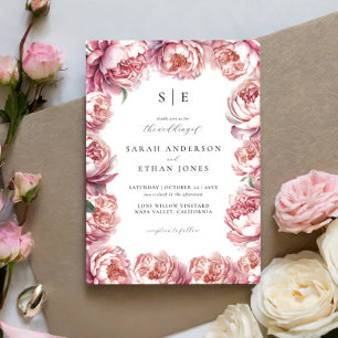 Elegant Modern Blush Pink Peony Floral Wedding Invitation