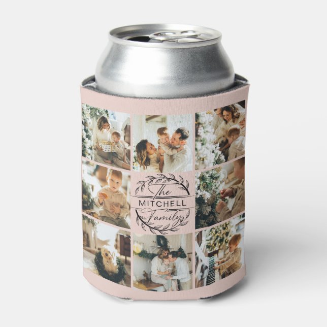 Elegant Modern Blush Pink Photo Collage Keepsake Can Cooler (Can Front)