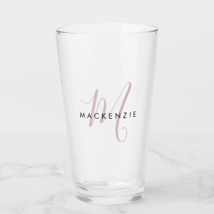 Elegant Modern Blush Pink Script Monogram Glass