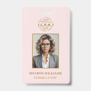 Elegant Modern Blush Pink Simple Employee Photo ID Badge