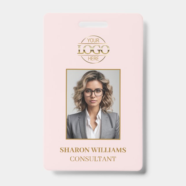 Elegant Modern Blush Pink Simple Employee Photo ID Badge (Front)