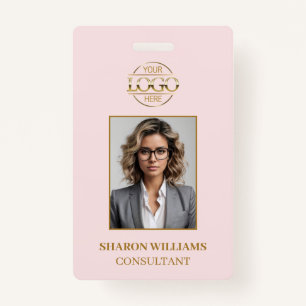 Elegant Modern Blush Pink Simple Employee Photo ID Badge