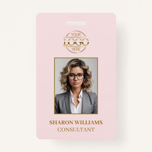 Elegant Modern Blush Pink Simple Employee Photo ID Badge (Front)