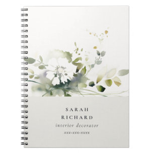 Elegant Modern Boho Abstract Green White Floral Notebook