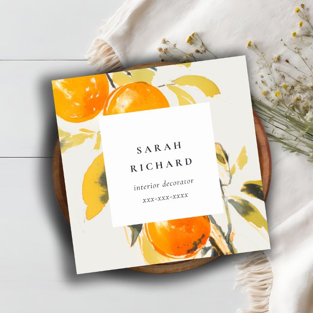 Elegant Modern Boho Abstract Sketchy Orange Garden Square Business Card (Creator Uploaded)