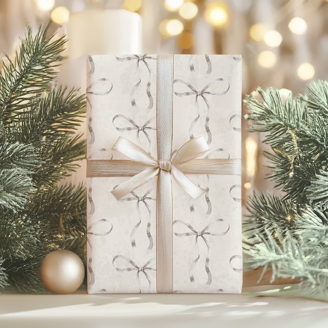 Elegant Modern Boho Minimal Texture & Bows Holiday Wrapping Paper Sheet (Creator Uploaded)