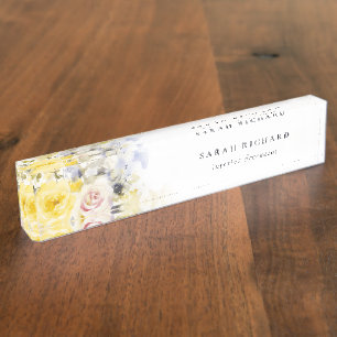 Elegant Modern Boho Vinatge Colourful Rose Floral Nameplate