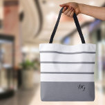 Elegant Modern Bold Stripes Monogram Initials Grey Tote Bag<br><div class="desc">Elegant contemporary design features a mix of thick bands and thin stripes in crisp white and modern grey.  Add two or three monogrammed initials in stylish black script. Design repeats on back.  Custom colour requests accepted.</div>