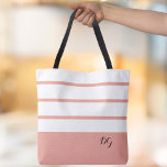 Elegant Modern Bold Stripes Monogram Initials Pink Tote Bag<br><div class="desc">Elegant contemporary design features a mix of thick bands and thin stripes in crisp white and modern pink.  Add two or three monogrammed initials in stylish black script. Design repeats on back.  Custom colour requests accepted.</div>
