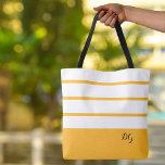 Elegant Modern Bold Stripes Monogram Yellow Black Tote Bag<br><div class="desc">Elegant contemporary design features a mix of thick bands and thin stripes in crisp white and modern resort yellow.  Add two or three monogrammed initials in stylish black script. Design repeats on back.  Custom colour requests accepted.</div>