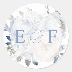 Elegant Modern Botanical Dusty Blue Floral Wedding Classic Round Sticker