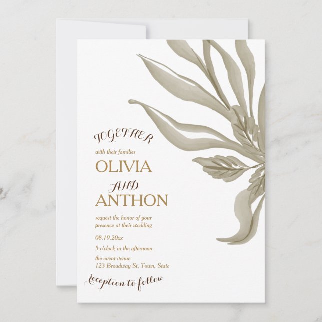 Elegant Modern Botanical Floral & Gold writing Invitation (Front)