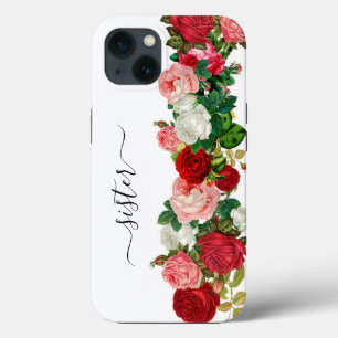 Elegant Modern Botanical Green Red Burgundy Flower iPhone 13 Case