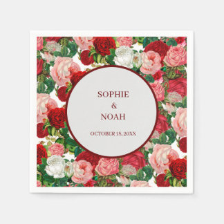 Elegant Modern Botanical Green Red Burgundy Flower Napkin