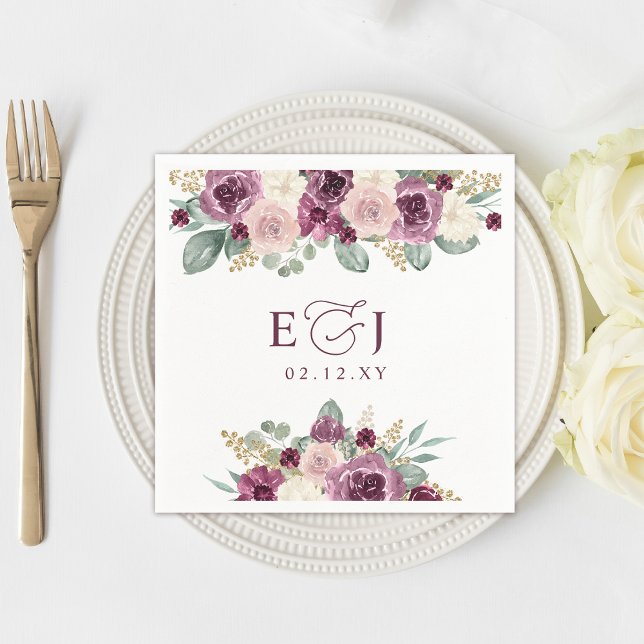 Elegant Modern Botanical Plum Floral Wedding Napkin (Elegant Modern Botanical Plum Floral Wedding Napkins)