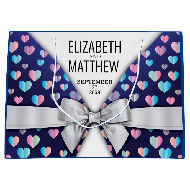 Elegant Modern Bow and Heart Speckles Design Large Gift Bag (Front)