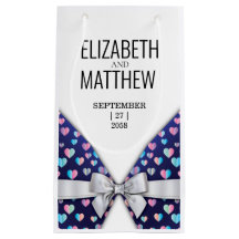Elegant Modern Bow and Heart Speckles Design Small Gift Bag