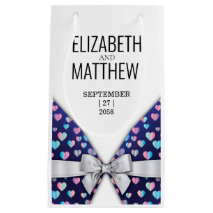 Elegant Modern Bow and Heart Speckles Design Small Gift Bag