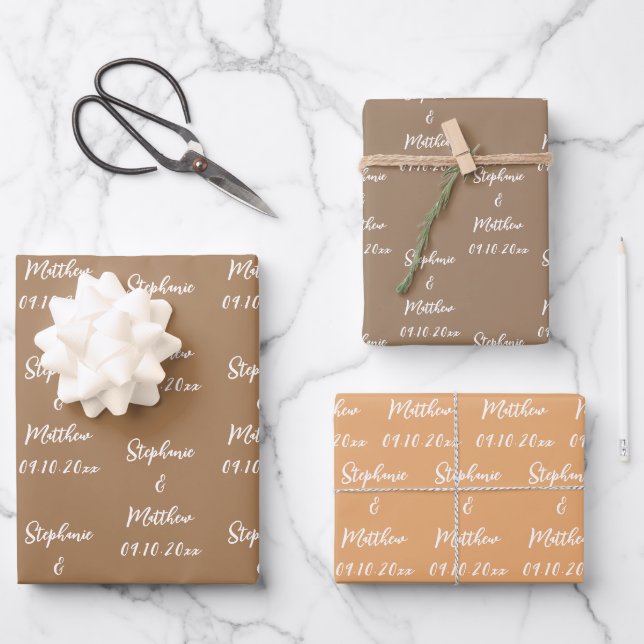 Elegant Modern Bride Groom Names Weddings Wrapping Paper Sheet (Front)