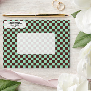 Elegant, Modern Brown & Bright Green Checkered   Envelope