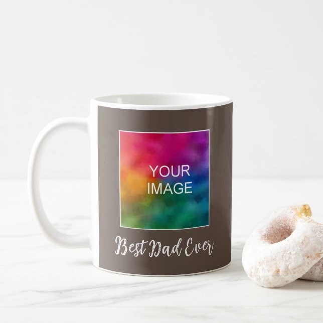 Elegant Modern Brown Calligraphy Best Dad Ever Coffee Mug (With Donut)
