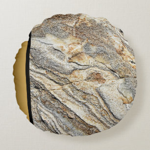 Elegant Modern Brown Grey Gold Marble Pattern  Round Pillow