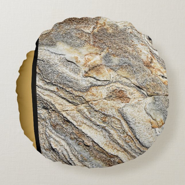 Elegant Modern Brown Grey Gold Marble Pattern  Round Pillow (Front)