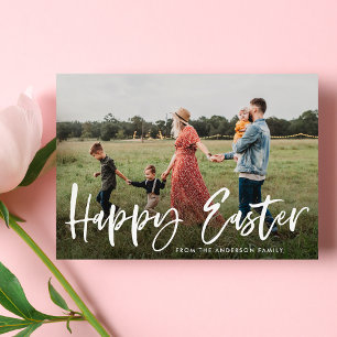 Elegant Modern Brush Script Happy Easter Photo Holiday Card