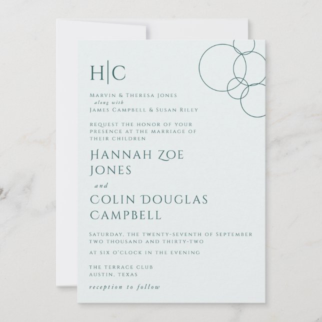 Elegant Modern Bubbles Geometric Grey & Dark Teal Invitation (Front)