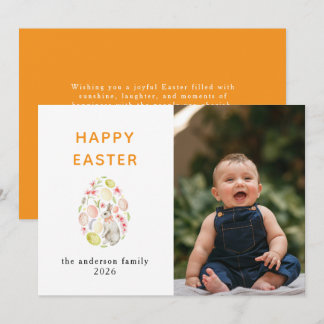 Elegant Modern Bunny Happy Easter Photo Holiday Card